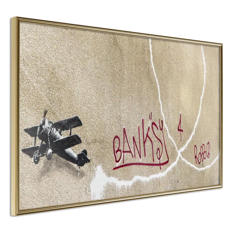 ⁨Poster - Banksy: Love Plane (size 30x20, finish Gold frame)⁩ at Wasserman.eu