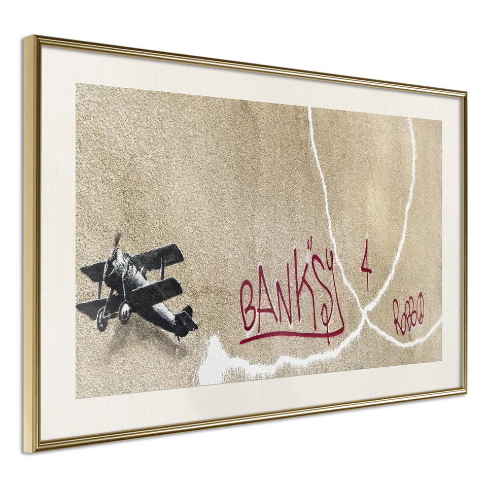⁨Poster - Banksy: Love Plane (size 30x20, finish Gold frame with passe-partout)⁩ at Wasserman.eu