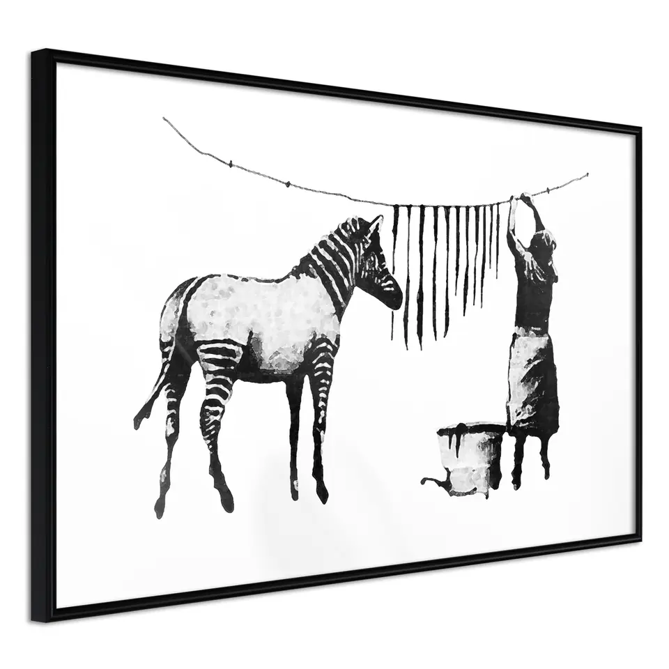 ⁨Poster - Banksy: Washing Zebra Stripes (size 30x20, finish Frame black)⁩ at Wasserman.eu