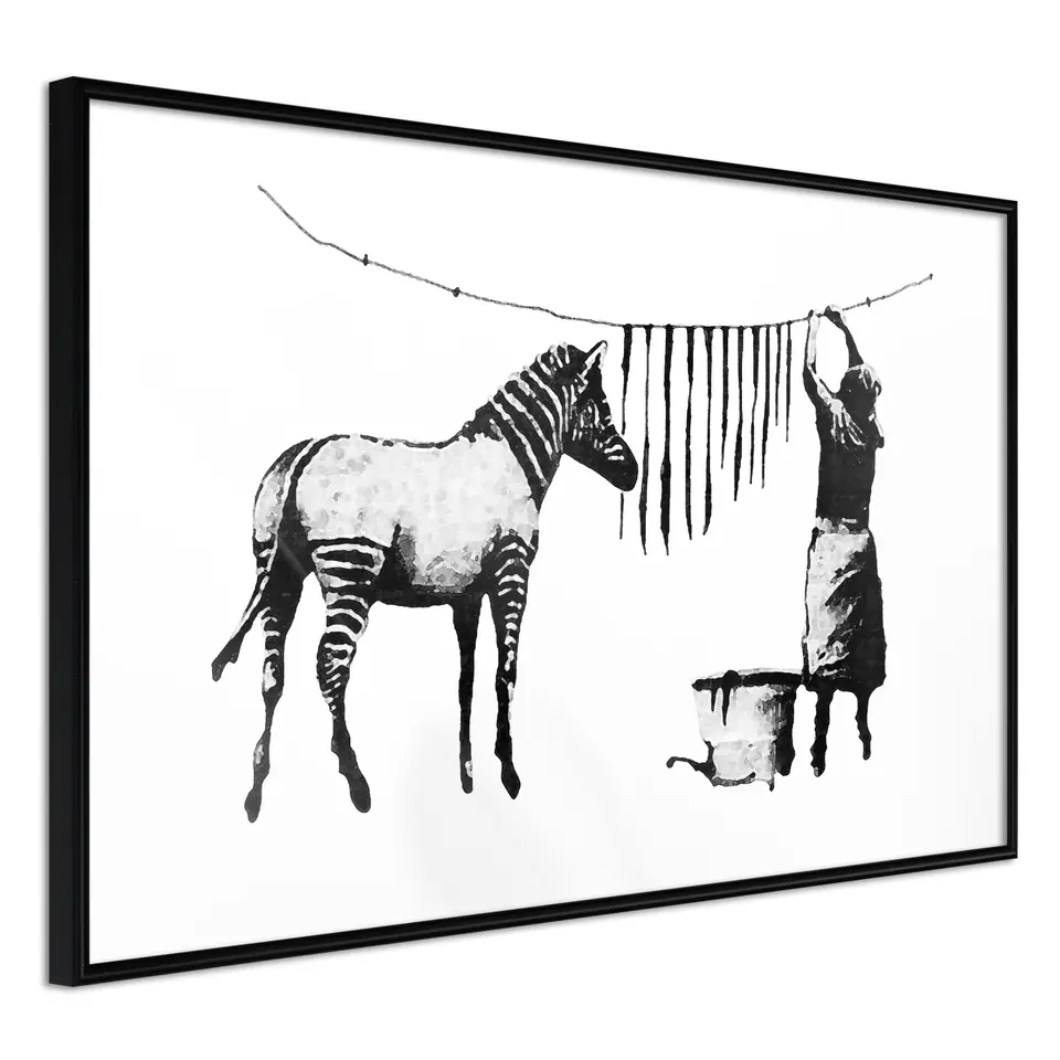⁨Plakat - Banksy: Pranie zebry [Poster] (rozmiar 30x20, wykończenie Rama czarna)⁩ w sklepie Wasserman.eu