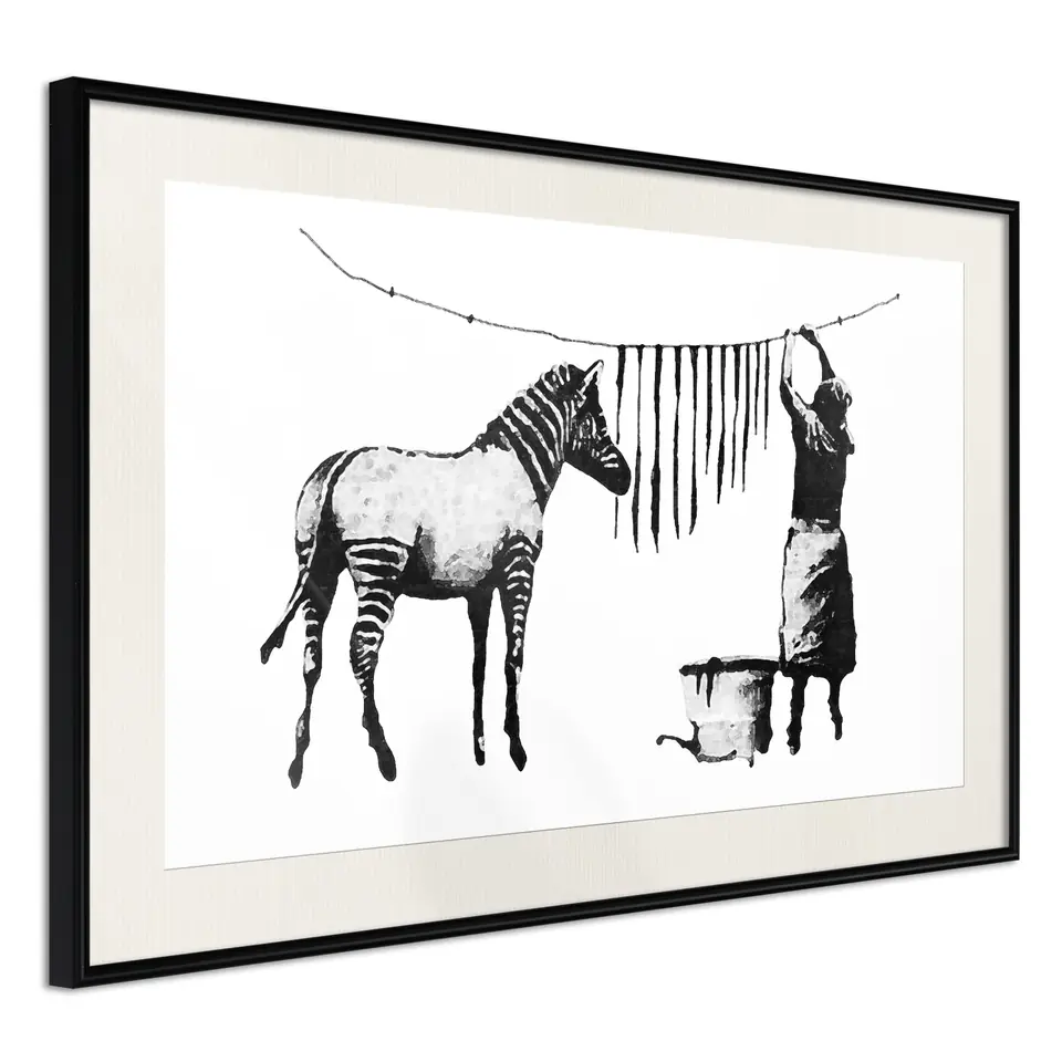 ⁨Poster - Banksy: Washing Zebra Stripes (size 30x20, finish Black frame with passe-partout)⁩ at Wasserman.eu