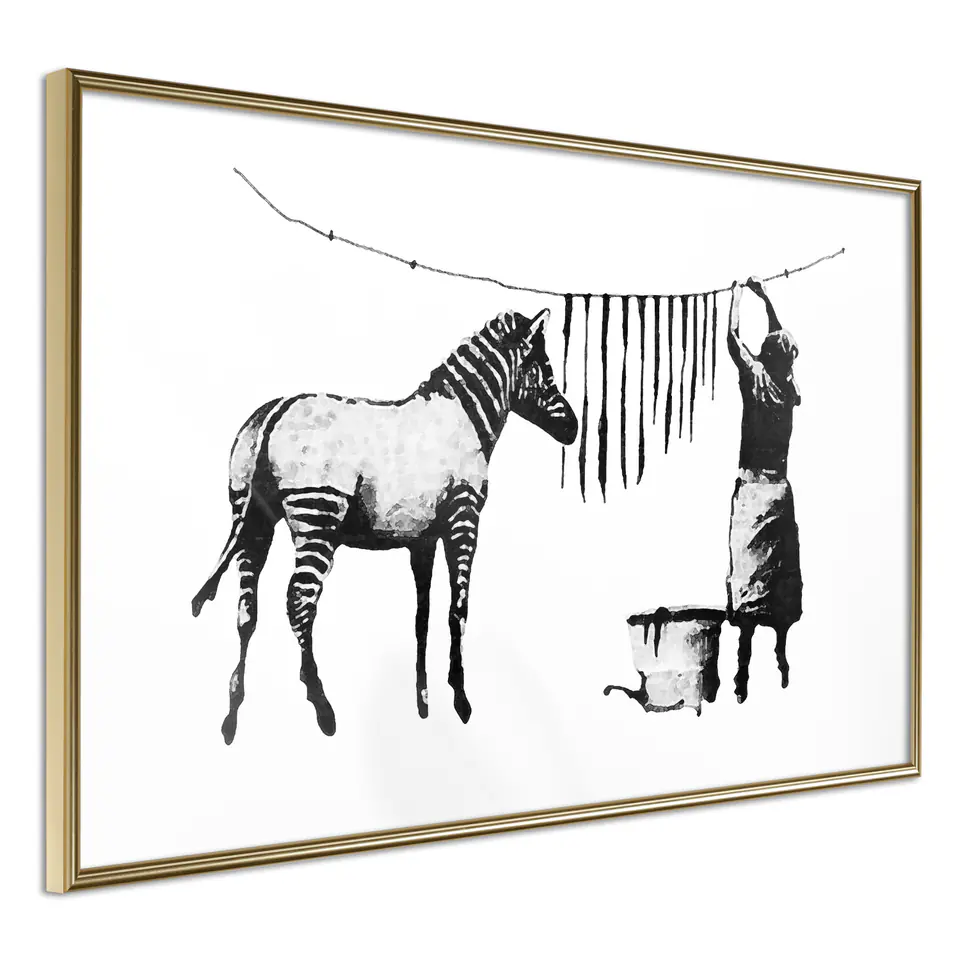 ⁨Poster - Banksy: Washing Zebra Stripes (size 30x20, finish Gold frame)⁩ at Wasserman.eu