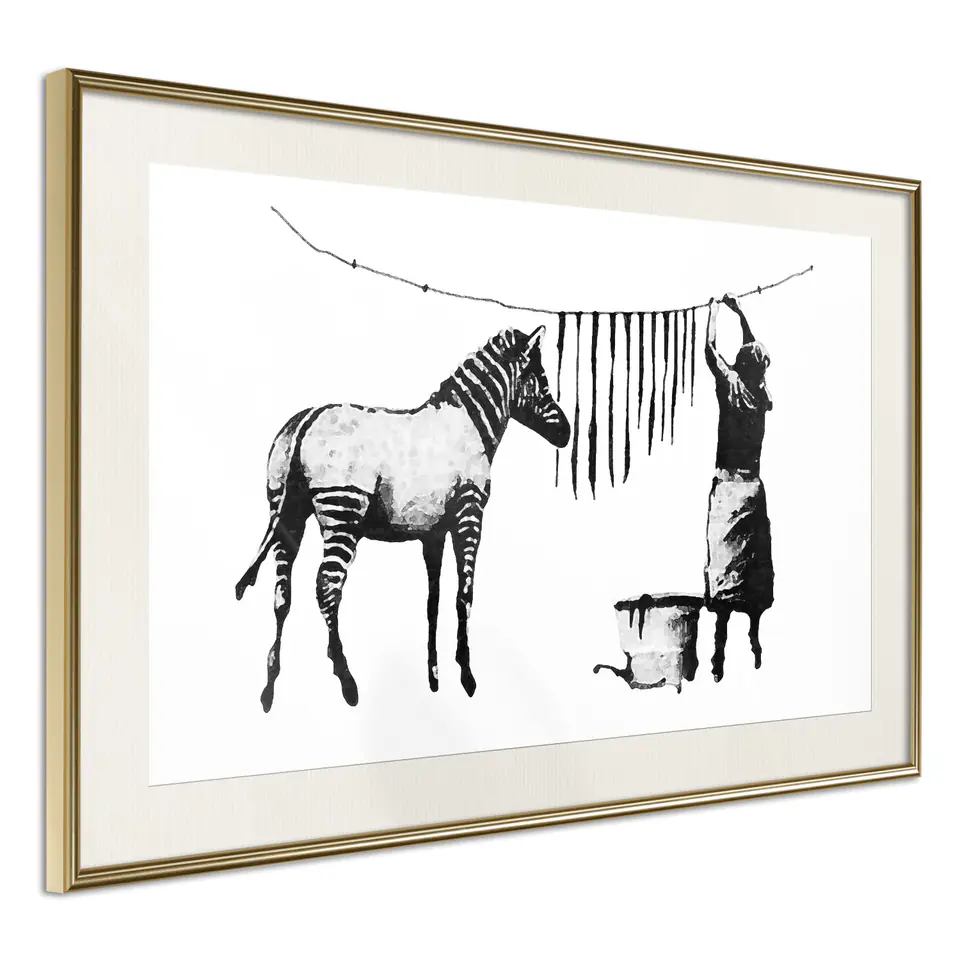 ⁨Poster - Banksy: Washing Zebra Stripes (size 30x20, finish Gold frame with passe-partout)⁩ at Wasserman.eu
