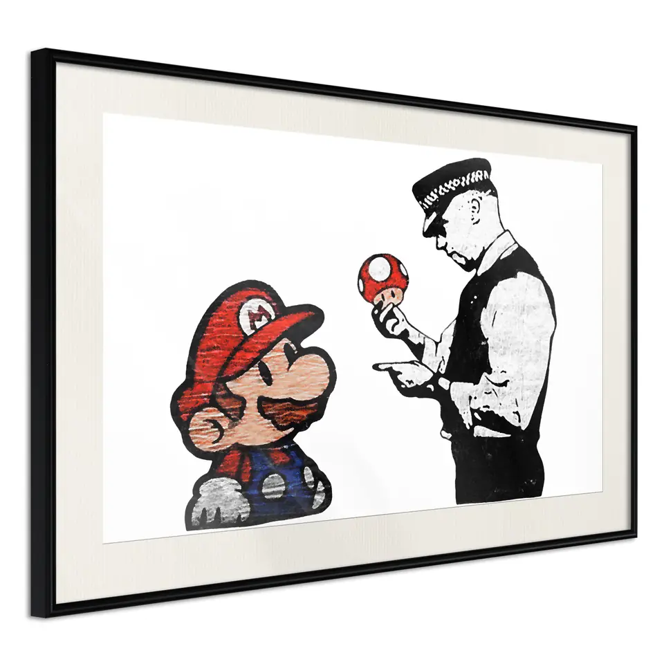 ⁨Poster - Banksy: Mario and Copper (size 30x20, finish Black frame with passe-partout)⁩ at Wasserman.eu