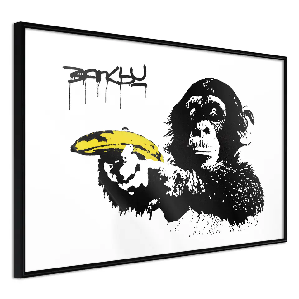 ⁨Plakat - Banksy: Małpa z bananem [Poster] (rozmiar 45x30, wykończenie Rama czarna)⁩ w sklepie Wasserman.eu