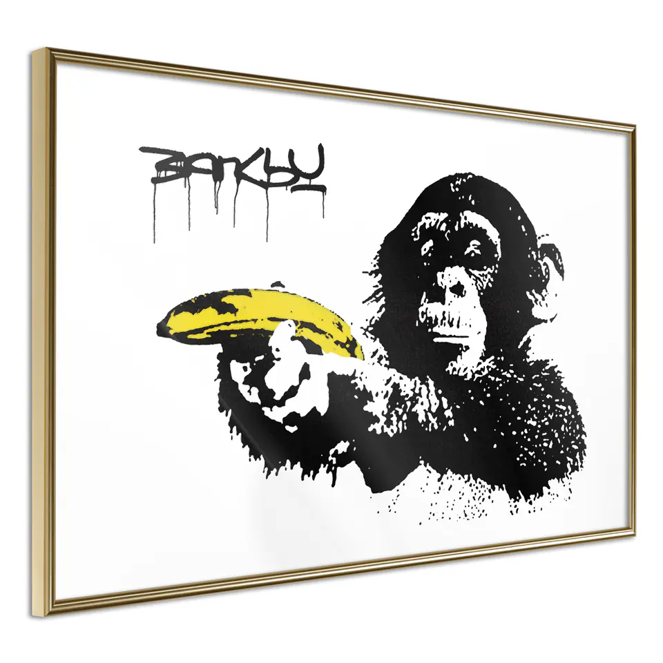 ⁨Plakat - Banksy: Małpa z bananem [Poster] (rozmiar 90x60, wykończenie Rama złota)⁩ w sklepie Wasserman.eu