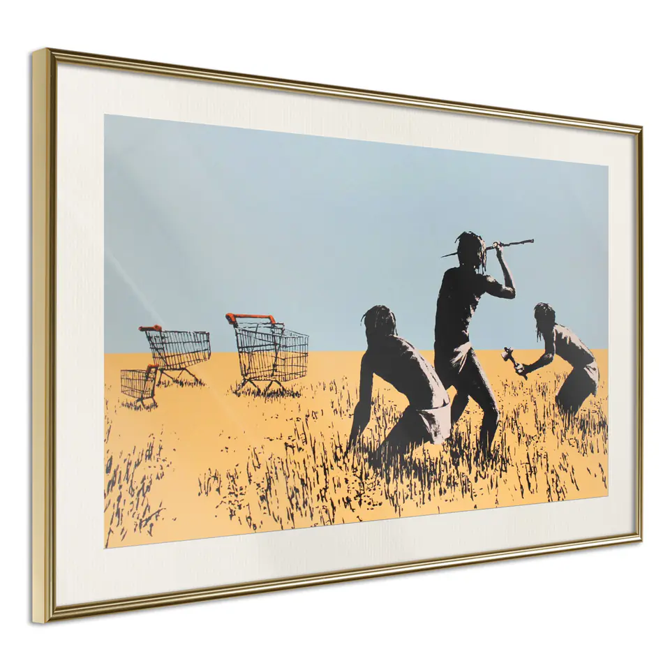 ⁨Poster - Banksy: Trolley Hunters (size 45x30, finish Gold frame with passe-partout)⁩ at Wasserman.eu