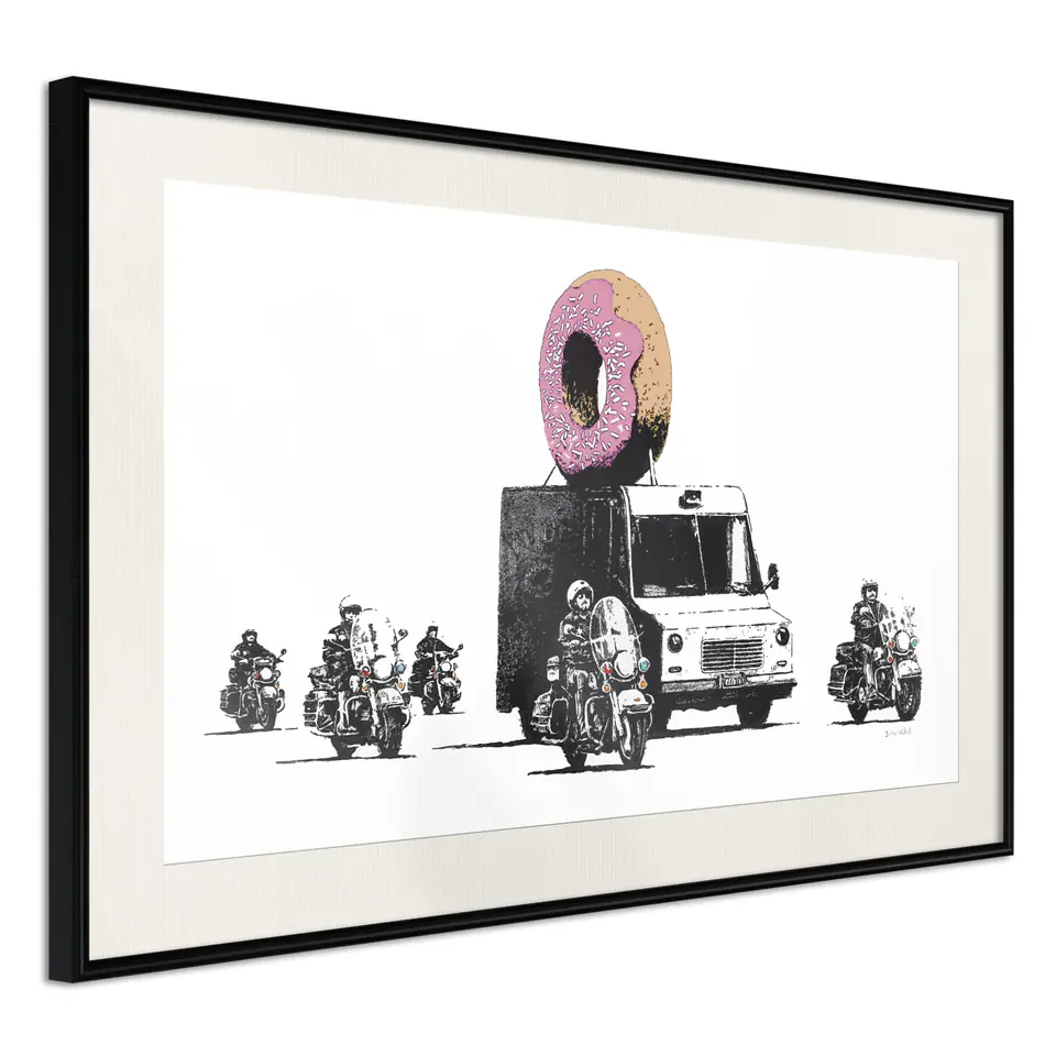 ⁨Poster - Banksy: Donuts (Strawberry) (size 30x20, finish Black frame with passe-partout)⁩ at Wasserman.eu