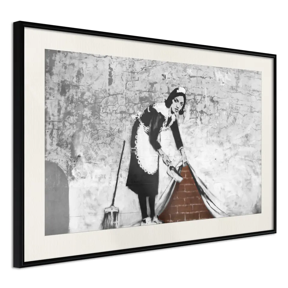⁨Poster - Banksy: Sweep it Under the Carpet (size 30x20, finish Black frame with passe-partout)⁩ at Wasserman.eu