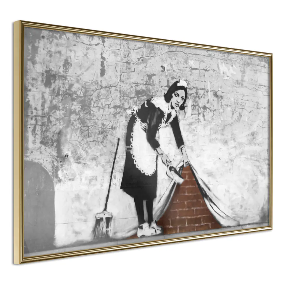 ⁨Poster - Banksy: Sweep it Under the Carpet (size 30x20, finish Gold frame)⁩ at Wasserman.eu