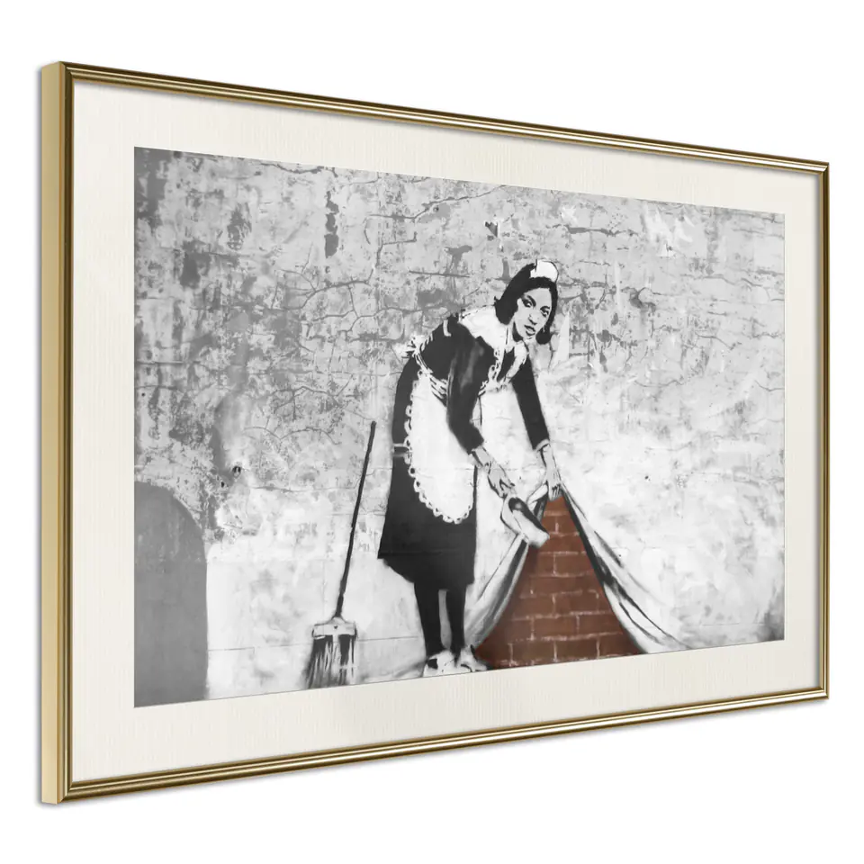 ⁨Poster - Banksy: Sweep it Under the Carpet (size 30x20, finish Gold frame with passe-partout)⁩ at Wasserman.eu
