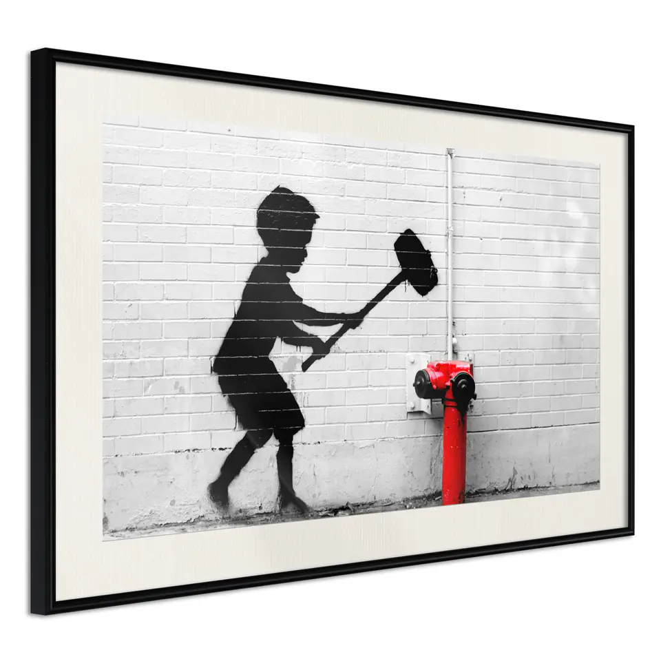 ⁨Poster - Banksy: Hammer Boy (size 60x40, finish Black frame with passe-partout)⁩ at Wasserman.eu