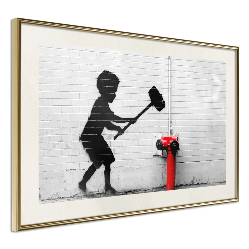 ⁨Poster - Banksy: Hammer Boy (size 45x30, finish Gold frame with passe-partout)⁩ at Wasserman.eu