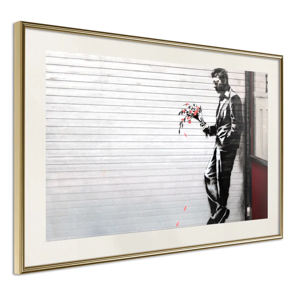 ⁨Poster - Banksy: Waiting in Vain (size 45x30, finish Gold frame with passe-partout)⁩ at Wasserman.eu