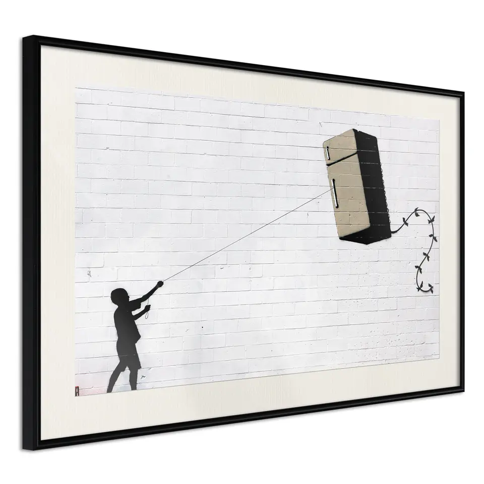 ⁨Poster - Banksy: Fridge Kite (size 30x20, finish Black frame with passe-partout)⁩ at Wasserman.eu