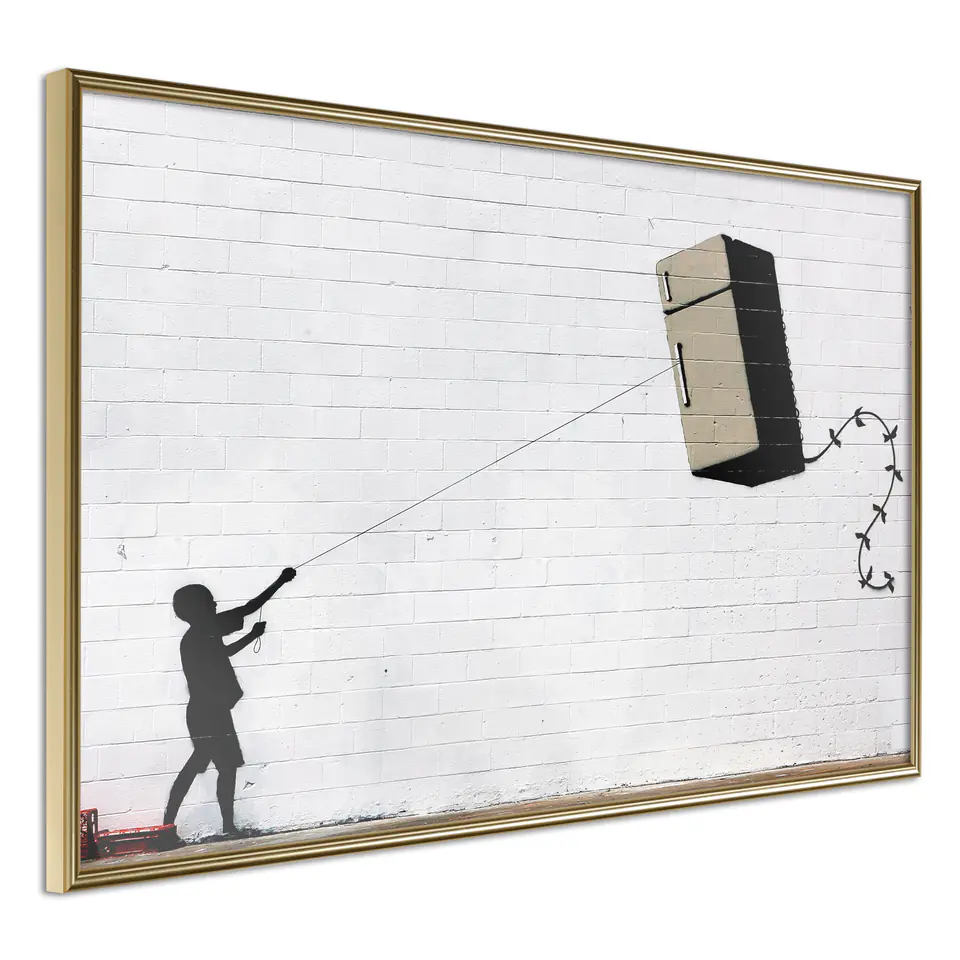 ⁨Poster - Banksy: Fridge Kite (size 45x30, finish Gold frame)⁩ at Wasserman.eu