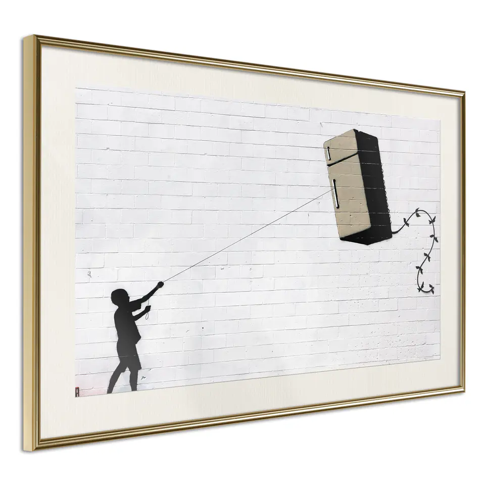 ⁨Poster - Banksy: Fridge Kite (size 60x40, finish Gold frame with passe-partout)⁩ at Wasserman.eu