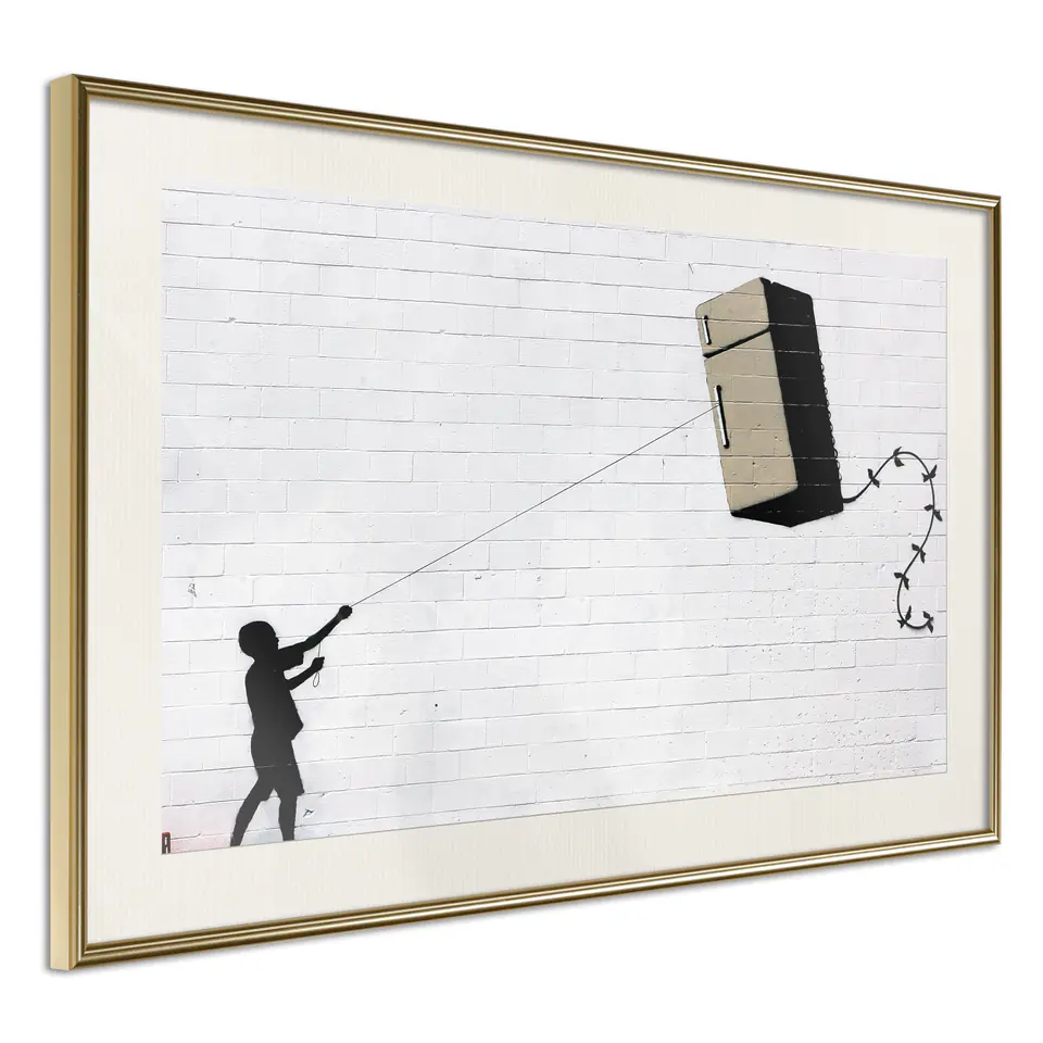 ⁨Poster - Banksy: Fridge Kite (size 30x20, finish Gold frame with passe-partout)⁩ at Wasserman.eu