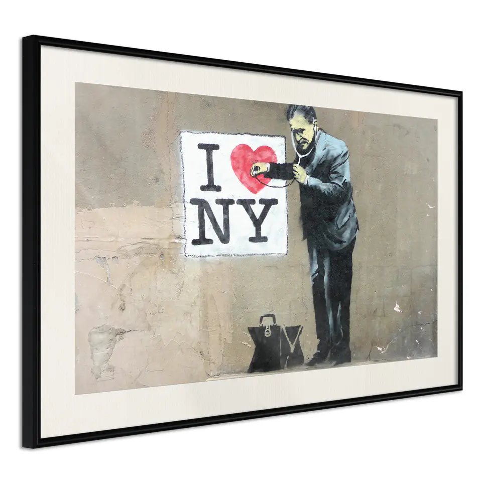 ⁨Poster - Banksy: I Heart NY (size 45x30, finish Black frame with passe-partout)⁩ at Wasserman.eu