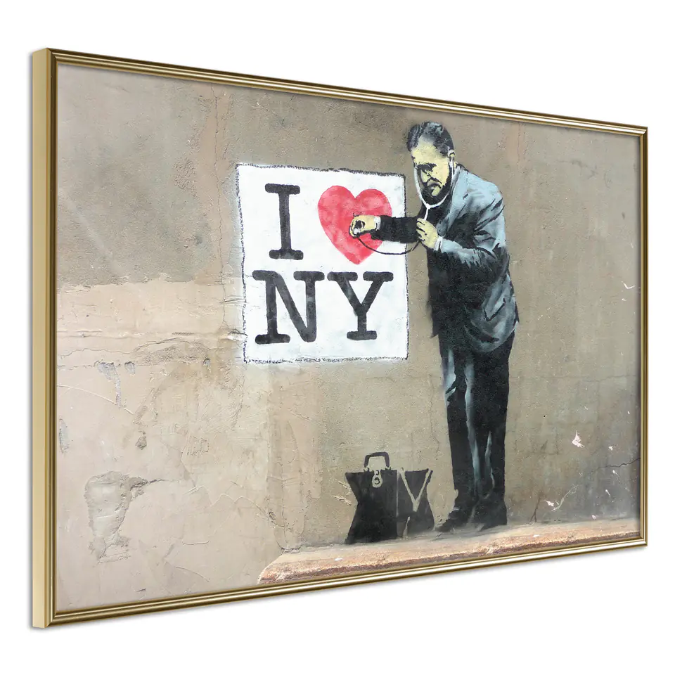 ⁨Poster - Banksy: I Heart NY (size 30x20, finish Gold frame)⁩ at Wasserman.eu