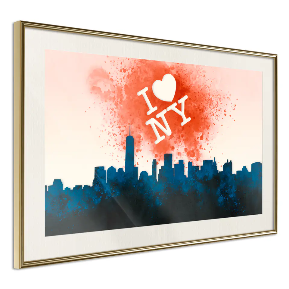 ⁨Plakat - I love NY [Poster] (rozmiar 45x30, wykończenie Rama złota z passe-partout)⁩ w sklepie Wasserman.eu