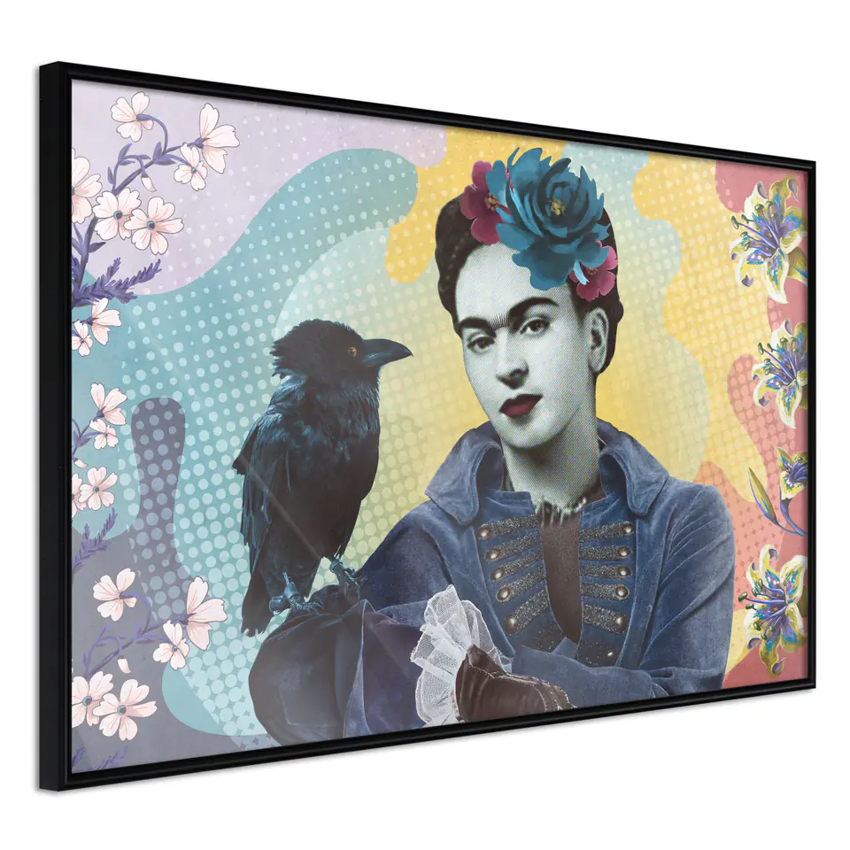 ⁨Poster - Frida with a crow (size 30x20, finish Frame black)⁩ at Wasserman.eu