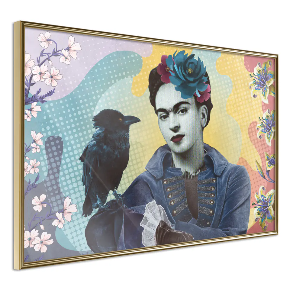 ⁨Poster - Frida with a crow (size 45x30, finish Frame gold)⁩ at Wasserman.eu