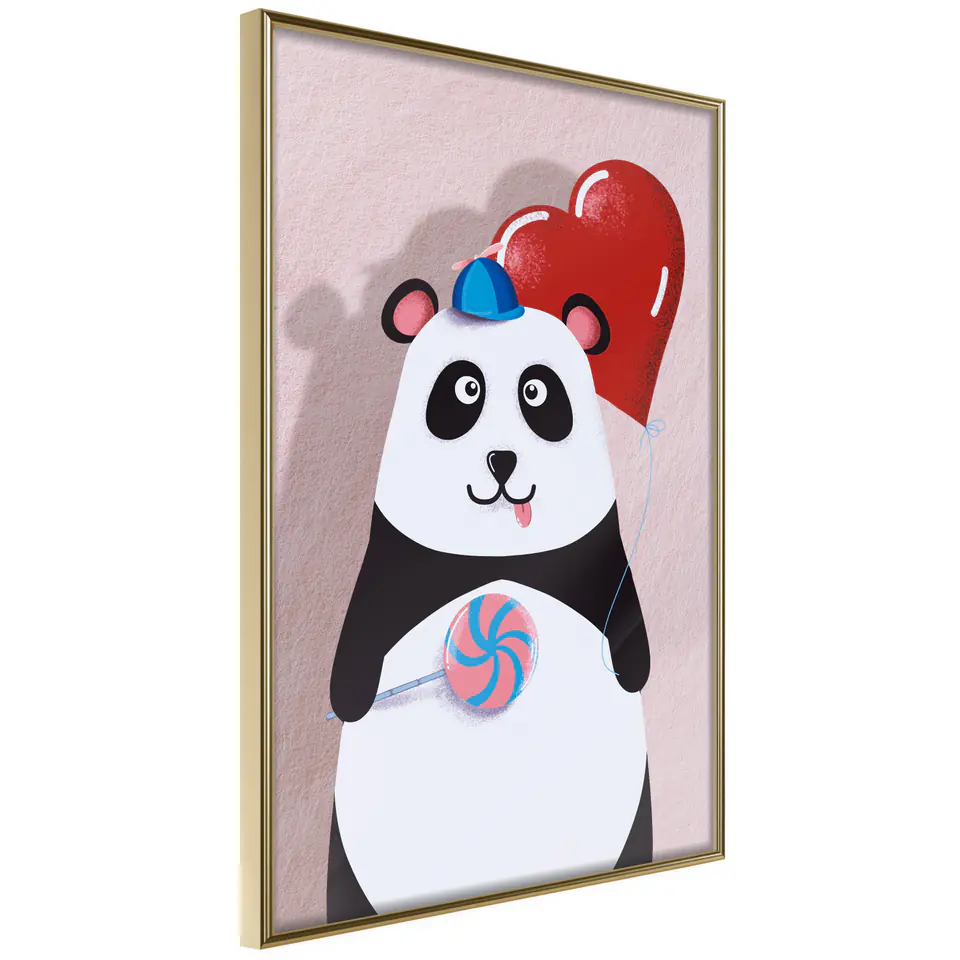⁨Plakat - Panda z balonikiem [Poster] (rozmiar 30x45, wykończenie Rama złota)⁩ w sklepie Wasserman.eu