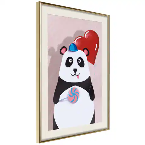 ⁨Plakat - Panda z balonikiem [Poster] (rozmiar 40x60, wykończenie Rama złota z passe-partout)⁩ w sklepie Wasserman.eu