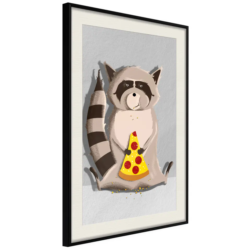 ⁨Poster - Pizza Raccoon (size 20x30, finish Black frame with passe-partout)⁩ at Wasserman.eu