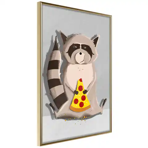 ⁨Poster - Pizza Raccoon (size 30x45, finish Gold frame)⁩ at Wasserman.eu