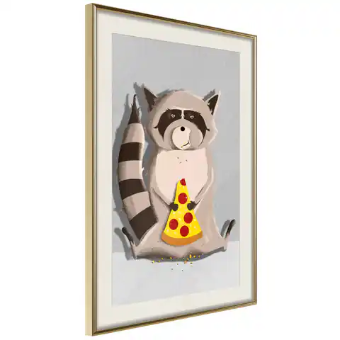 ⁨Poster - Pizza Raccoon (size 40x60, finish Gold frame with passe-partout)⁩ at Wasserman.eu
