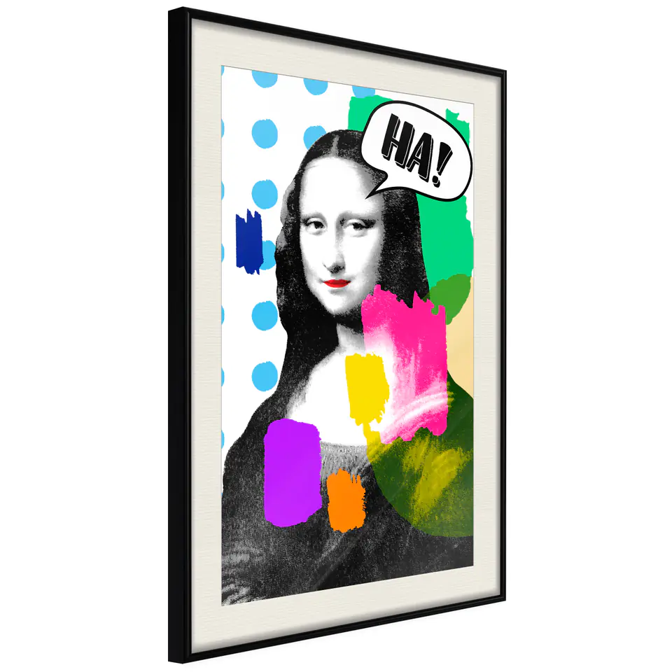 ⁨Poster - Mona Lisa's Laughter (size 20x30, finish Black frame with passe-partout)⁩ at Wasserman.eu