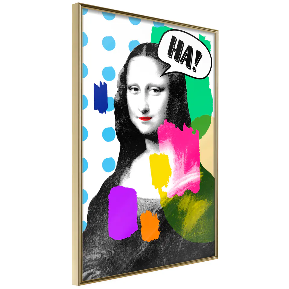 ⁨Poster - Mona Lisa's Laughter (size 20x30, gold frame finish)⁩ at Wasserman.eu