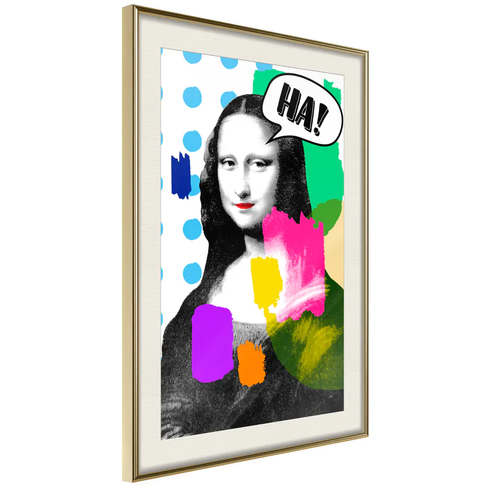 ⁨Poster - Mona Lisa's Laughter (size 20x30, finish Gold frame with passe-partout)⁩ at Wasserman.eu