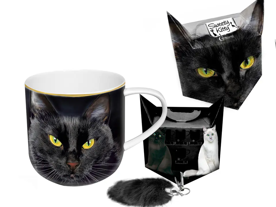 ⁨Mug - Black Cat + box with a tail⁩ at Wasserman.eu