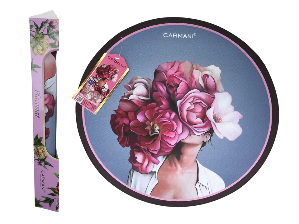 ⁨Podkładka na stół okrągła - L. Lozano, Kwiaty na głowie, różowe (CARMANI)⁩ w sklepie Wasserman.eu