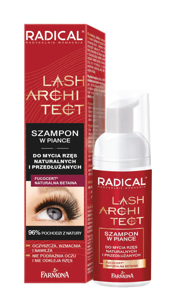 ⁨Farmona Radical Lash Architect Shampoo in foam - for washing natural and extended eyelashes 50ml⁩ at Wasserman.eu