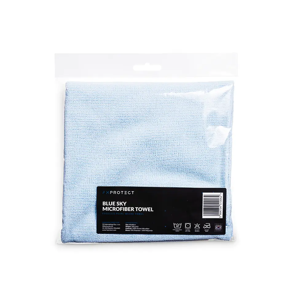 ⁨FX Protect BLUE SKY 40x40cm 500gsm - edgeless microfiber, pearl weave, for lapping coatings/pastes/interior cleaning⁩ at Wasserman.eu