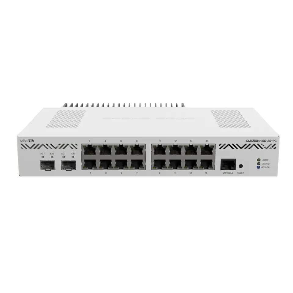 ⁨MIKROTIK CCR2004-16G-2S+PC CLOUD CORE ROUTER 4X1,2GHZ, 128MB NAND, 2x 10GE SFP+, 16x 1GE PORTS, 2x AC INPUTS, L6⁩ w sklepie Wasserman.eu