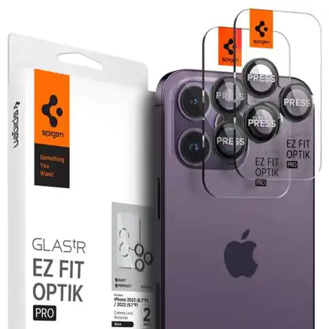 ⁨Spigen Optik.Tr Camera iPhone 14 Pro / 14 Pro Max EZ FIT Lens 2szt./2pcs czarny/black AGL05205⁩ w sklepie Wasserman.eu