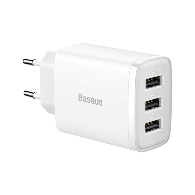 ⁨Ładowarka sieciowa Baseus Compact Quick Charger, 3x USB, 17W (biała)⁩ w sklepie Wasserman.eu