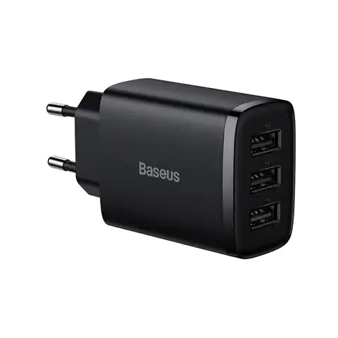 ⁨Ładowarka sieciowa Baseus Compact Quick Charger, 3x USB, 17W (czarna)⁩ w sklepie Wasserman.eu