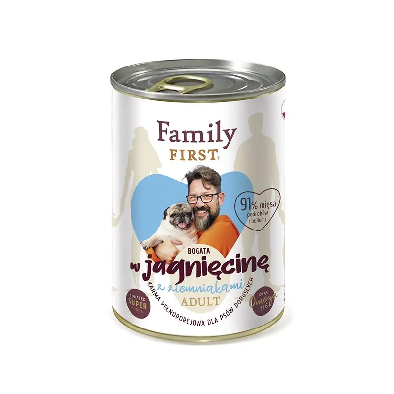 ⁨FAMILY FIRST Adult Jagnięcina z ziemniakami - mokra karma dla psa - 400 g⁩ w sklepie Wasserman.eu