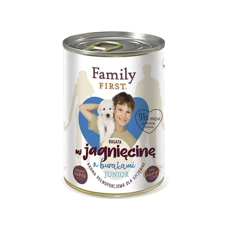 ⁨FAMILY FIRST Junior Jagnięcina z burakami - mokra karma dla psa - 400 g⁩ w sklepie Wasserman.eu