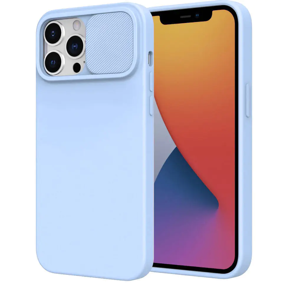 ⁨Case IPHONE 14 PLUS Silicone with Camera Cover Nexeri Silicone Lens light blue⁩ at Wasserman.eu