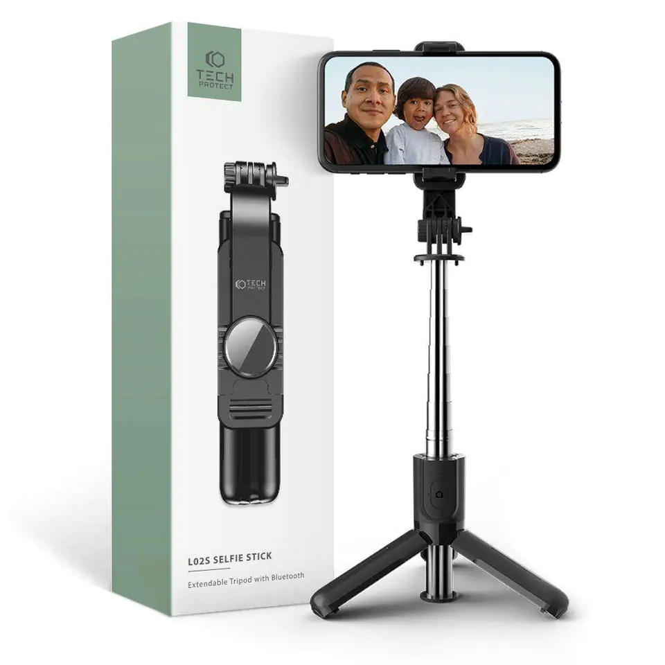 ⁨Selfie Stick / Tripod Bluetooth Wielofunkcyjny Kijek do Robienia Zdjęć Tech-Protect L02S czarny⁩ w sklepie Wasserman.eu
