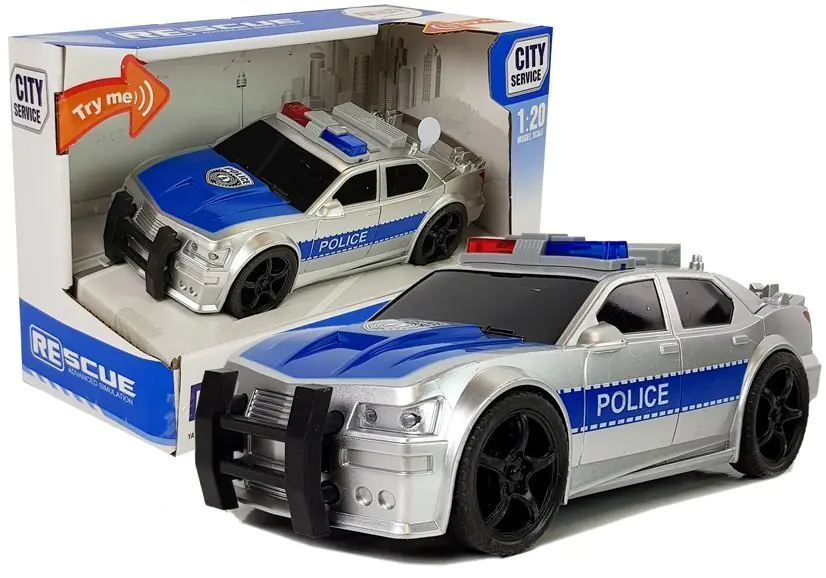 ⁨Police Car 1:20 Frictional Drive Sound Light Effects Silver⁩ at Wasserman.eu