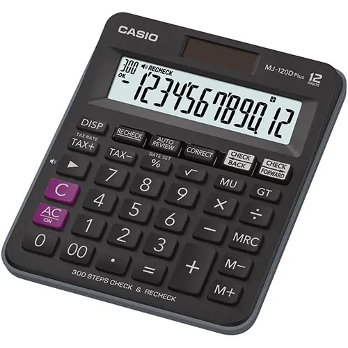 ⁨CASIO CALCULATOR OFFICE MJ-120D PLUS BLACK , 12 DIGIT DISPLAY⁩ at Wasserman.eu