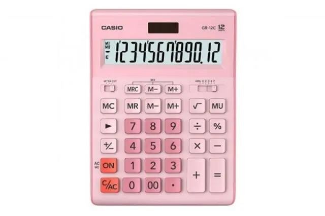 ⁨CASIO CALCULATOR GR-12C-PK OFFICE PINK, 12-DIGIT DISPLAY⁩ at Wasserman.eu